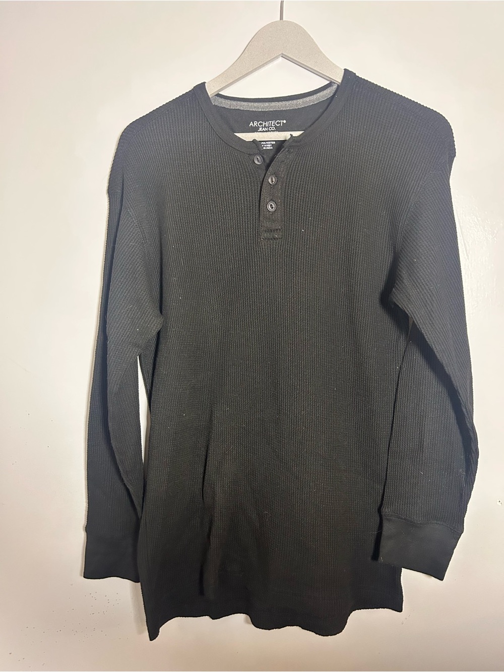 Architect Men’s Black Crewneck Henley Waffle Knit Sweater